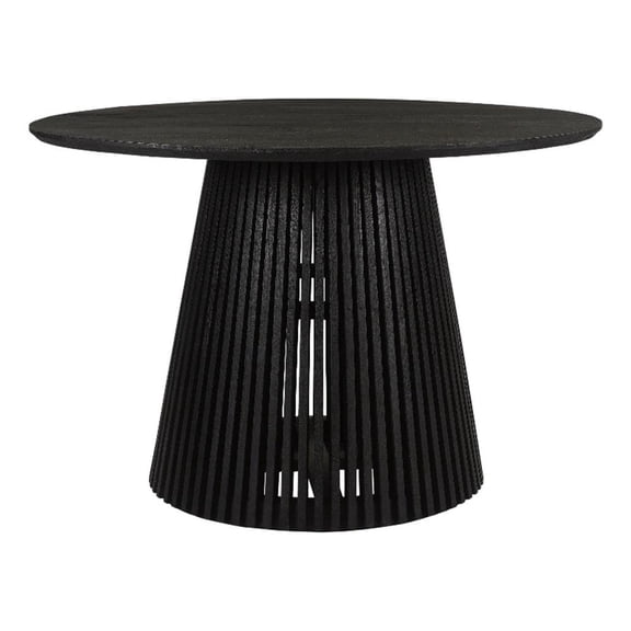Bowery Hill 47 Inch Mango Wood Round Dining Table Slatted Flared Base