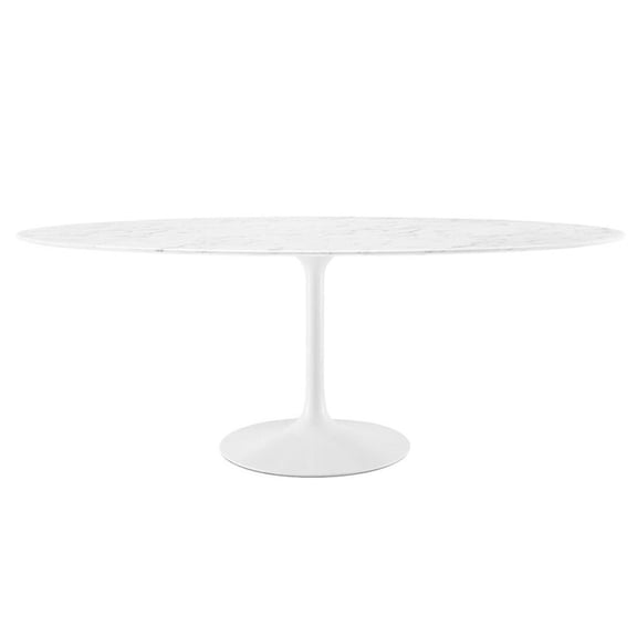 Bowery Hill 47" x 78" Oval Modern Artificial Marble Dining Table in White