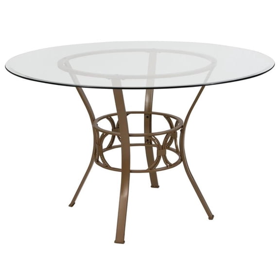 Bowery Hill 48" Round Glass Top Dining Table in Clear Matte Gold