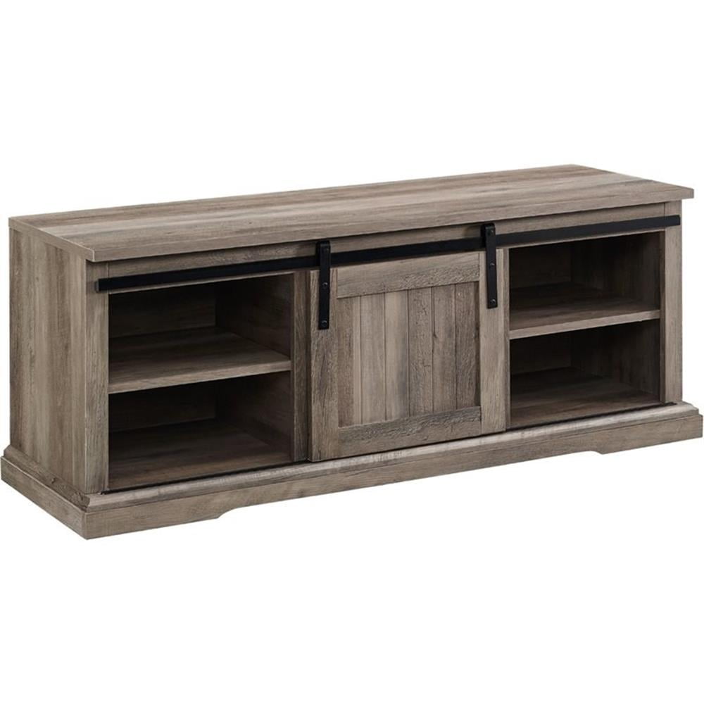 Sophie's Farmhouse 48" Grey Wash Entry Bench with Sliding Door