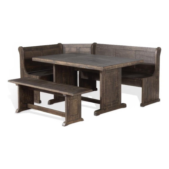 Bowery Hill 4pc Breakfast Nook Set- Dining Table & Corner Bench in Dark Brown