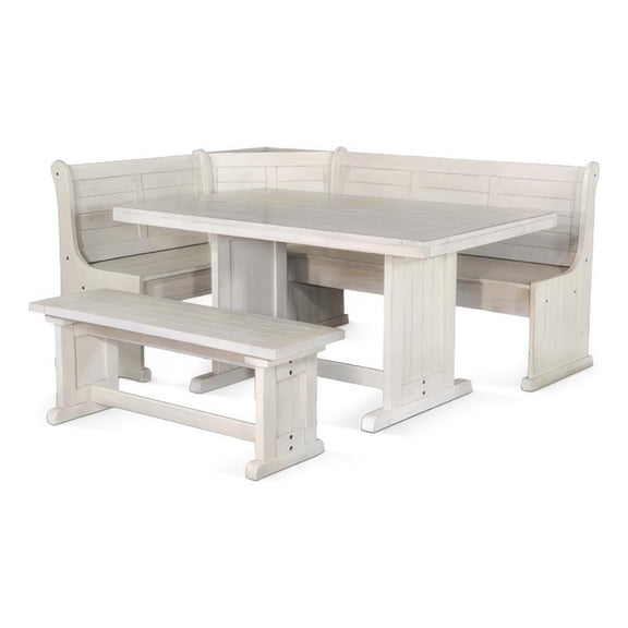 Bowery Hill 4pc Breakfast Nook Set- Dining Table and Corner Bench in White