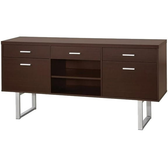 Bowery Hill 5 Drawer Credenza Desk in Cappuccino