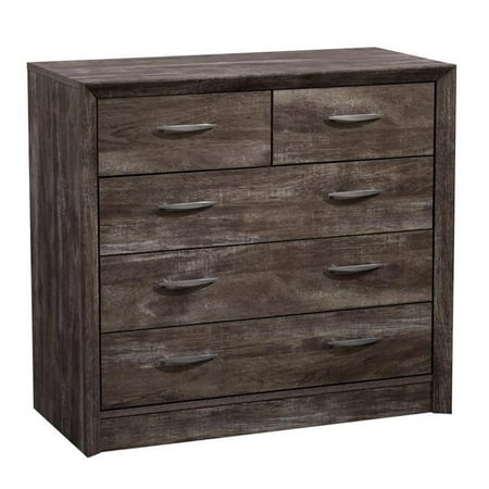 Bowery Hill 5-Drawer Mid-Century Engineered Wood Dresser in Brown Washed Oak