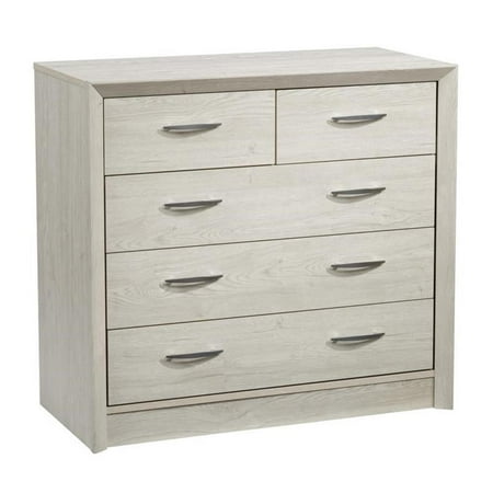 Bowery Hill 5-Drawer Mid-Century Engineered Wood Dresser in White Washed Oak