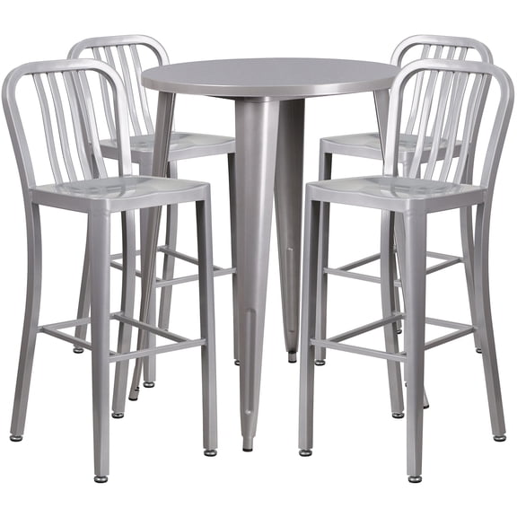 Bowery Hill 5 Piece 30" Round Metal Patio Pub Set in Silver