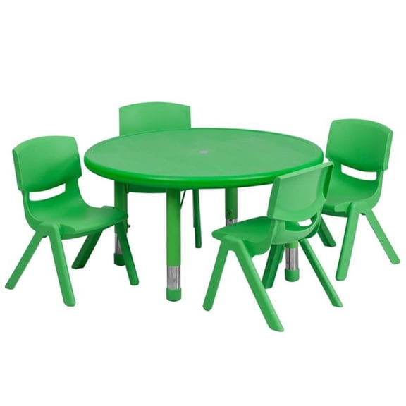 Bowery Hill 5 Piece 33" Round Height Adjustable Plastic Table Set in Green
