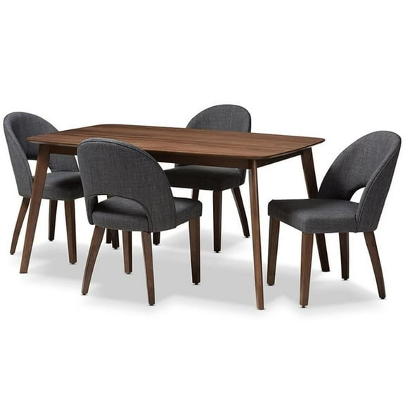 Bowery Hill 5 Piece Dining Set in Dark Gray and Walnut Brown