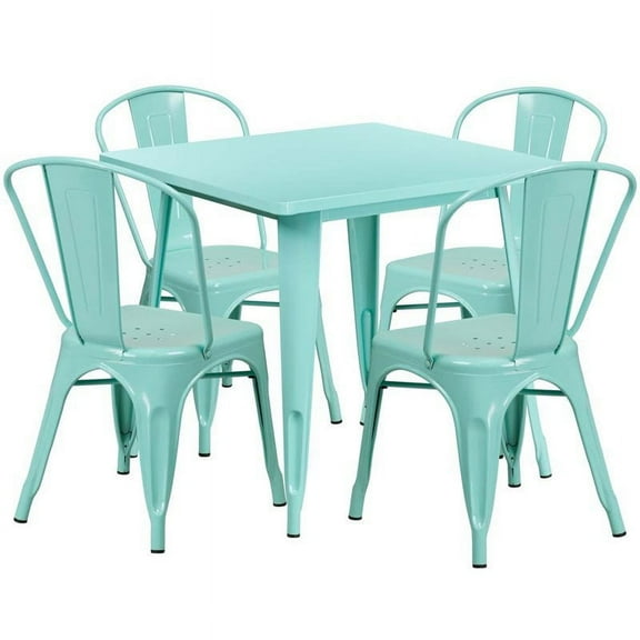 Bowery Hill 5 Piece Metal Patio Dining Set in Mint Green