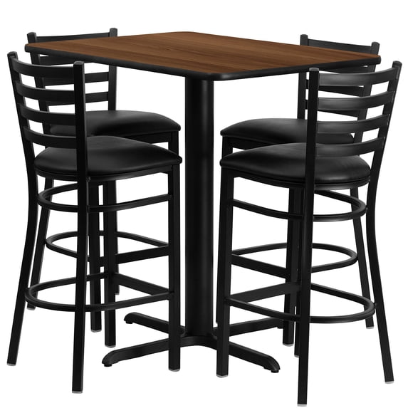 Bowery Hill 5 Piece Rectangular Table Set in Walnut and Black