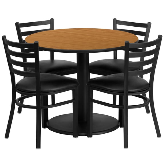 Bowery Hill 5 Piece Round Laminate Table Set in Black and Natural
