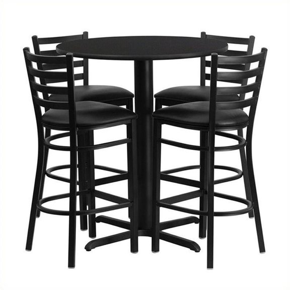 Bowery Hill 5 Piece Round Laminate Table Set in Black