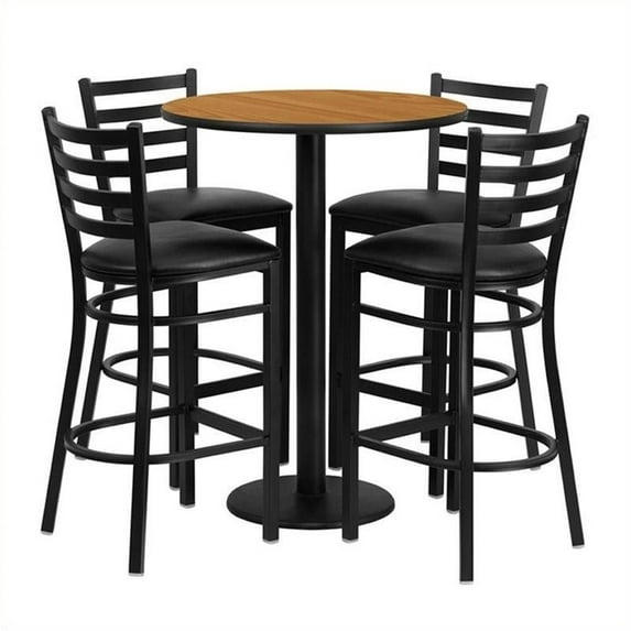 Bowery Hill 5 Piece Round Laminate Table Set in Natural and Black