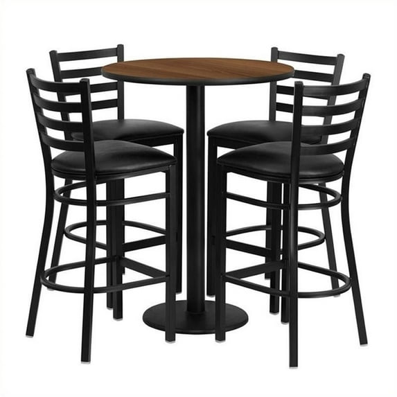 Bowery Hill 5 Piece Round Laminate Table Set in Walnut and Black