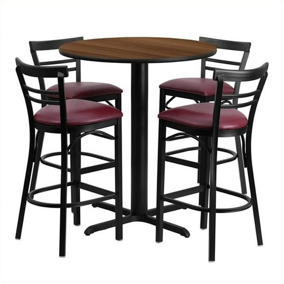 Bowery Hill 5 Piece Round Laminate Table Set in Walnut and Black