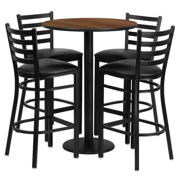Bowery Hill 5 Piece Round Laminate Table Set in Walnut and Black