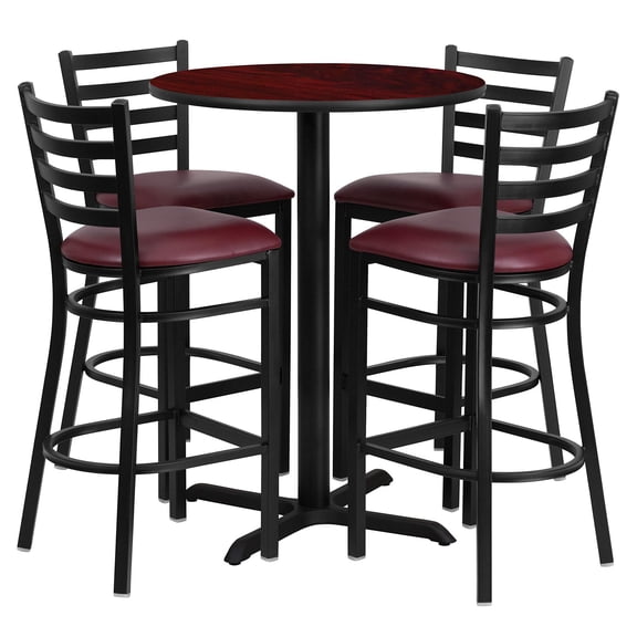 Bowery Hill 5 Piece Round Table Set in Black and Mahogany