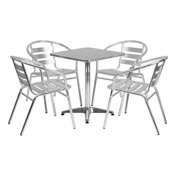 Bowery Hill 5 Piece Stainless Steel Square Patio Bistro Set in Aluminum Silver