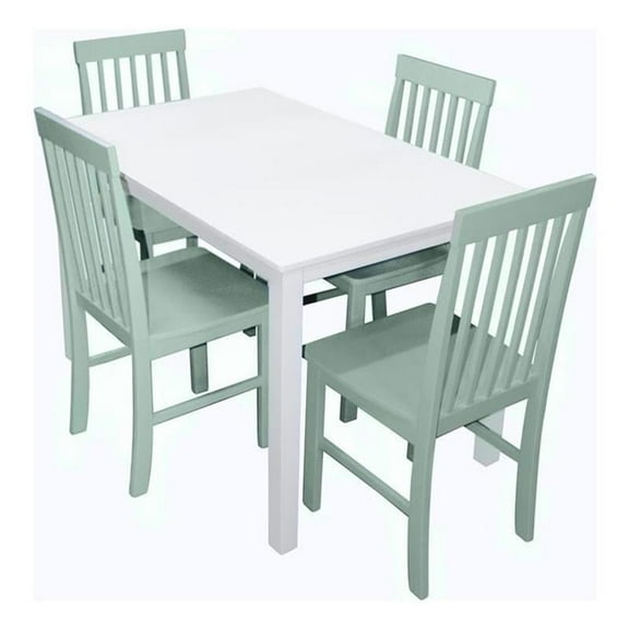 Bowery Hill 5-Piece White Wood Kitchen Dining Set with Mint Chairs