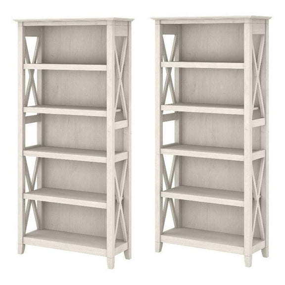 Bowery Hill 5 Shelves Wood Bookcase in Line White Oak (Set of 2)