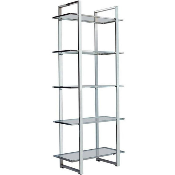 Bowery Hill 5 Tier Glass Shelf Bookcase in Chrome