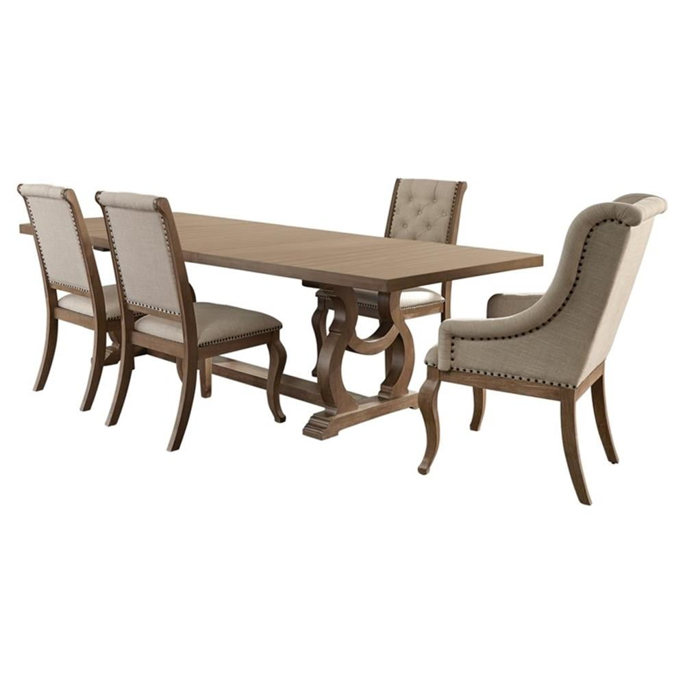 Barley Brown Rectangular Trestle Dining Set with Cream Upholstery