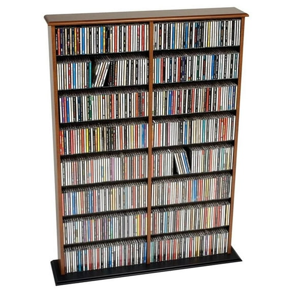 Bowery Hill 51" Double CD DVD Wall Media Storage Rack in Cherry and Black