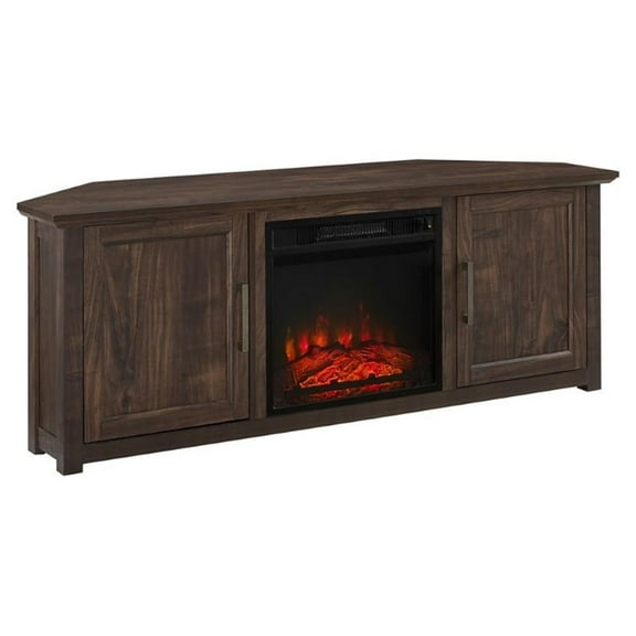Bowery Hill 58"Wood Corner TV Stand with Fireplace in Dark Walnut