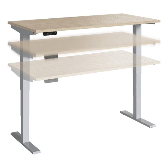 Bowery Hill 59" Engineered Wood Adjustable Standing Desk in Natural Elm/Silver