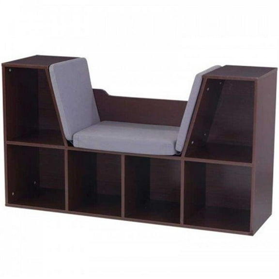 Bowery Hill 6 Cubby Bookcase with Reading Nook in Espresso Fabric
