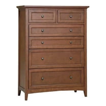 Bowery Hill 6-Drawer Transitional Wood Chest in Cherry Brown/Gunmetal