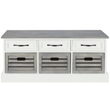 Bowery Hill 6 Drawer Wood Storage Bench in White and Gray