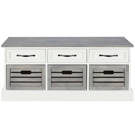 Bowery Hill 6 Drawer Wood Storage Bench in White and Gray
