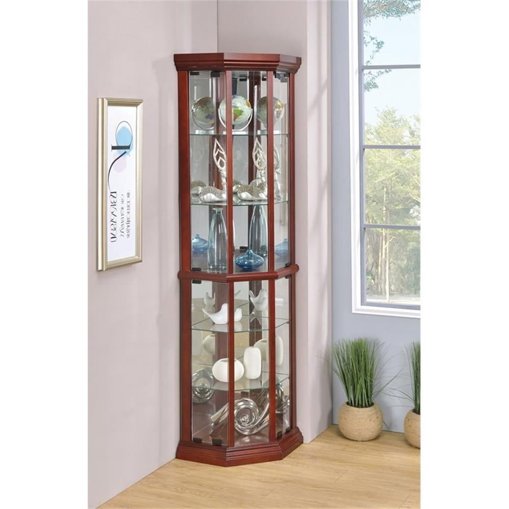Bowery Hill 6 Shelf Corner Curio Cabinet in Medium Brown