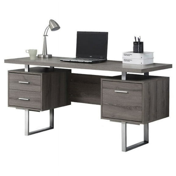Bowery Hill 60" Wide Contemporary Modern Style Home Office Desk with Filing Drawer in Dark Taupe