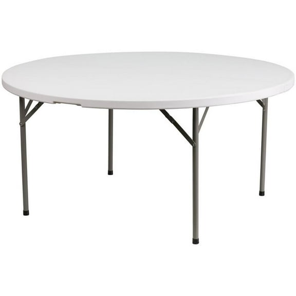 Bowery Hill 61" Round Plastic Folding Table in Granite White