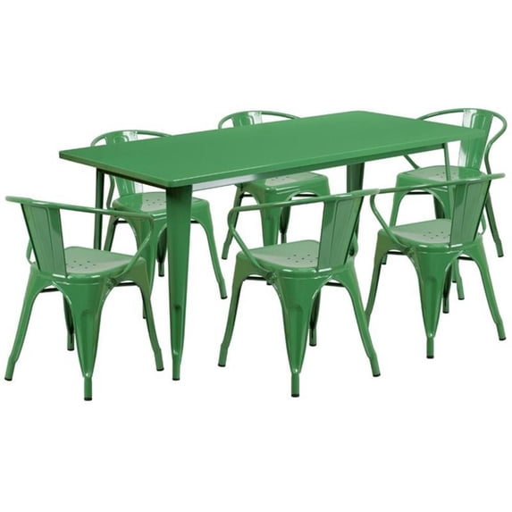 Bowery Hill 7 Piece Metal Dining Set in Green
