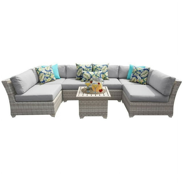 Bowery Hill 7 Piece Patio Wicker Sectional Set in Gray