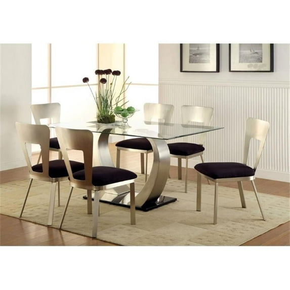 Bowery Hill 7 Piece Steel Dining Table Set in Silver