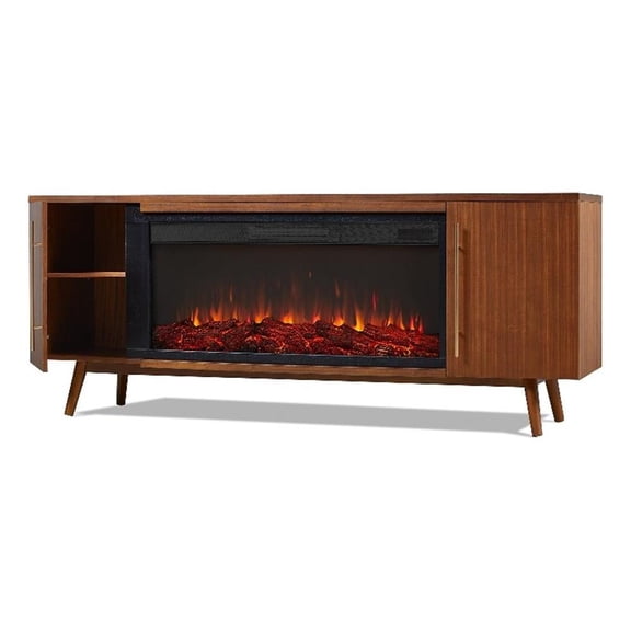 Bowery Hill 72" Wood Landscape Electric Fireplace TV Stand in Black Maple
