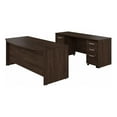 thumbnail image 1 of Bowery Hill 72W Desk Set with File Cabinets in Black Walnut - Engineered Wood, 1 of 5