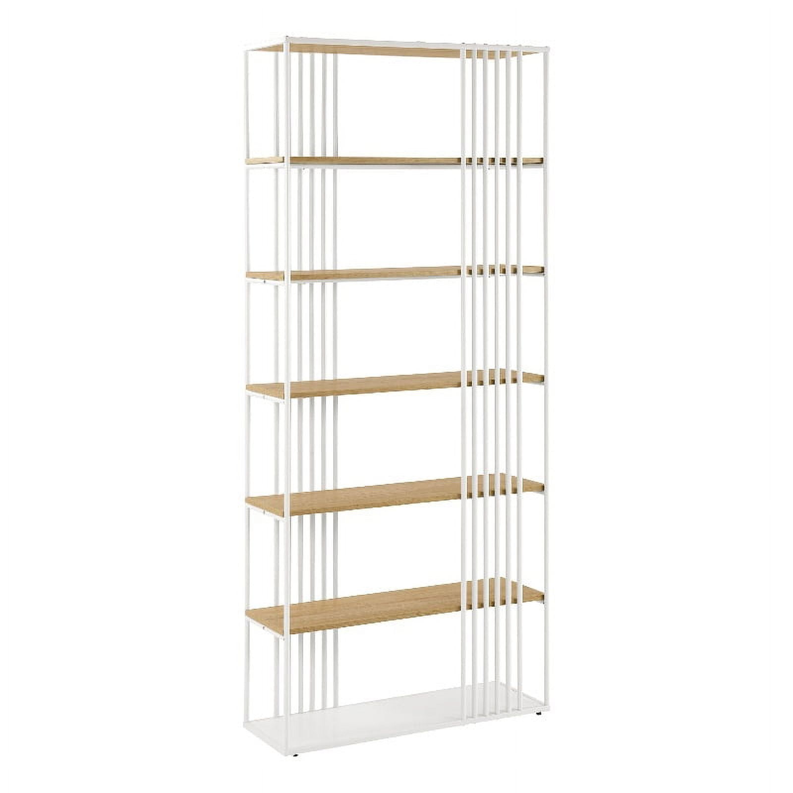 Bowery Hill 74" Minimalist Open Slat Bookshelf Coastal Oak / White