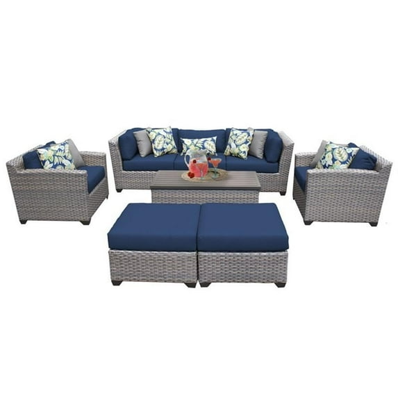 Bowery Hill 8 Piece Patio Wicker Sofa Set in Navy