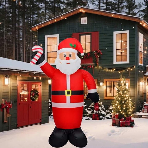 Bowery Hill 8ft Polyester Inflatable Santa Claus in Multicolor