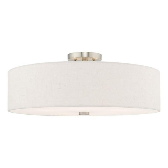 Bowery Hill 9" 5-Light Metal/Fabric Ceiling Mount in Brushed Nickel