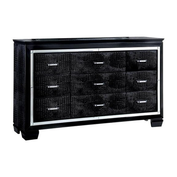 Bowery Hill 9-Drawer Contemporary Solid Wood Dresser in Black