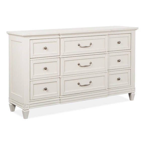Bowery Hill 9-Drawer Dresser in Egg Shell White With Breakfront Shaping