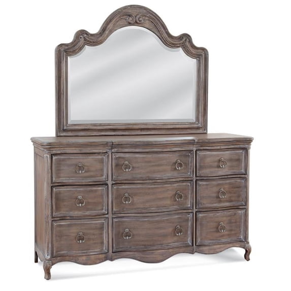 Bowery Hill 9-Drawer Triple Dresser and Mirror in Gray