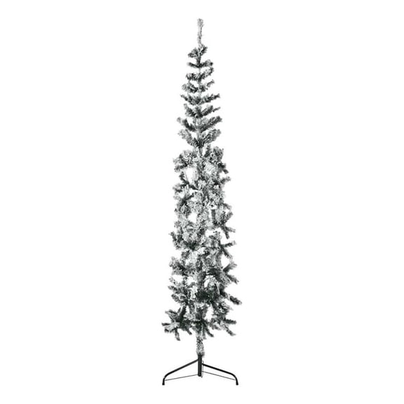 Bowery Hill 94.5" PVC Steel Artificial Half Christmas Tree in Green and White