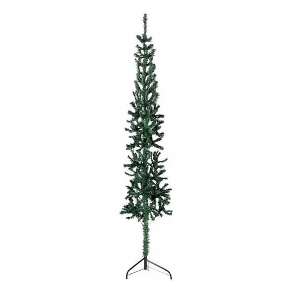 Bowery Hill 94.5" PVC Steel Artificial Half Christmas Tree in Green